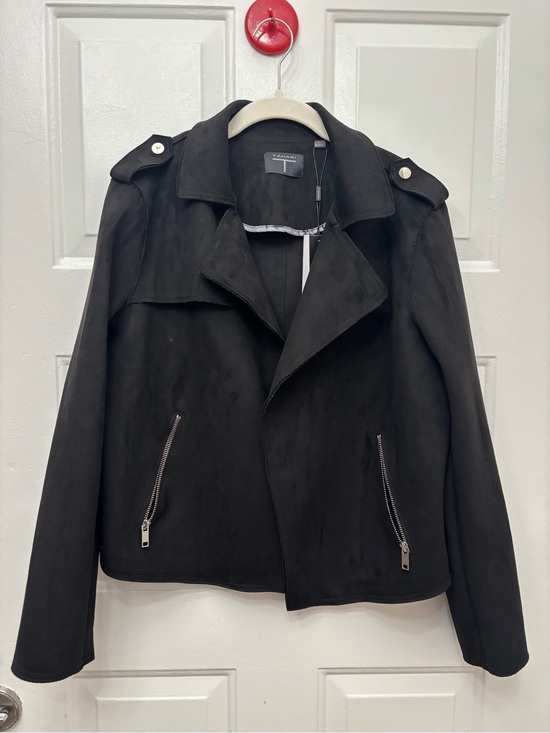 Tahari Jackets & Blazers - Tahari Black Suede-Look Faux Leather Moto Jacket with Zip Pockets